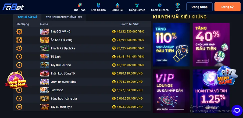 Giao diện nền tảng vnew88 chính thức với nhiều game slot
